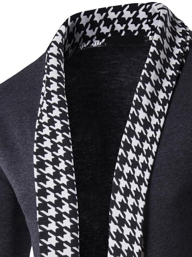 Vogue Houndstooth Patchwork Cardigan Stickade Plagg För Män