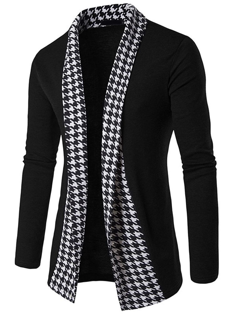 Vogue Houndstooth Patchwork Cardigan Stickade Plagg För Män