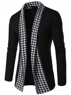 Vogue Houndstooth Patchwork Cardigan Stickade Plagg För Män