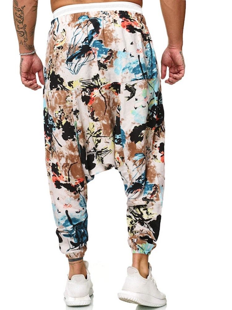 Baggy Byxor Tryck Blommiga Mid Midja Män Casual Byxor
