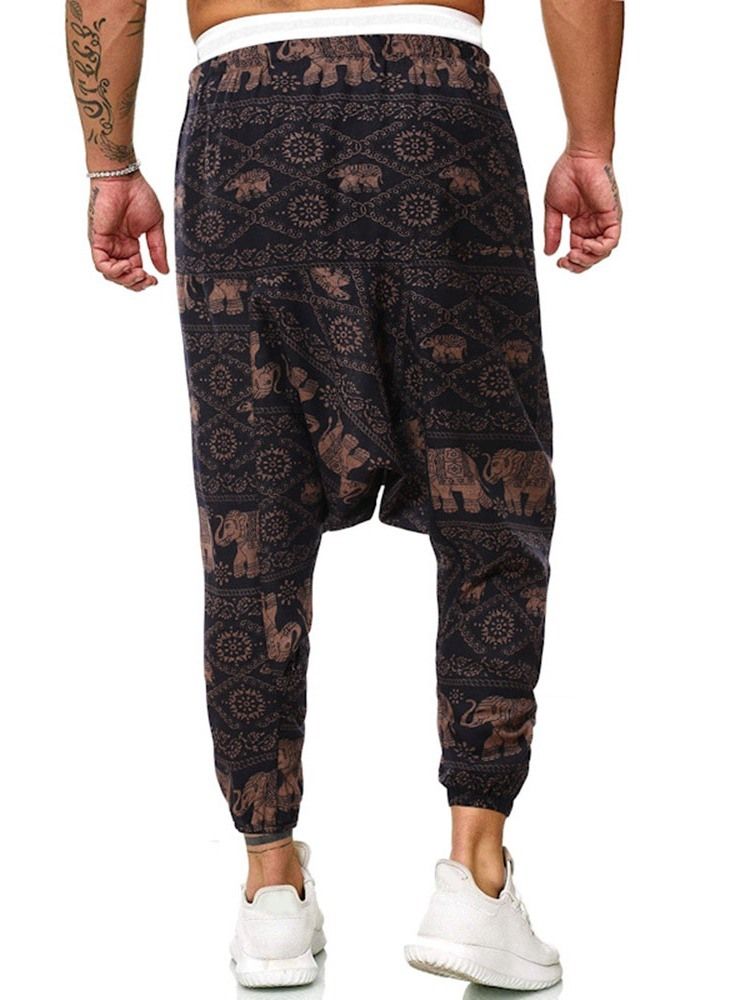 Baggy Byxor Tryck Blommiga Mid Midja Män Casual Byxor