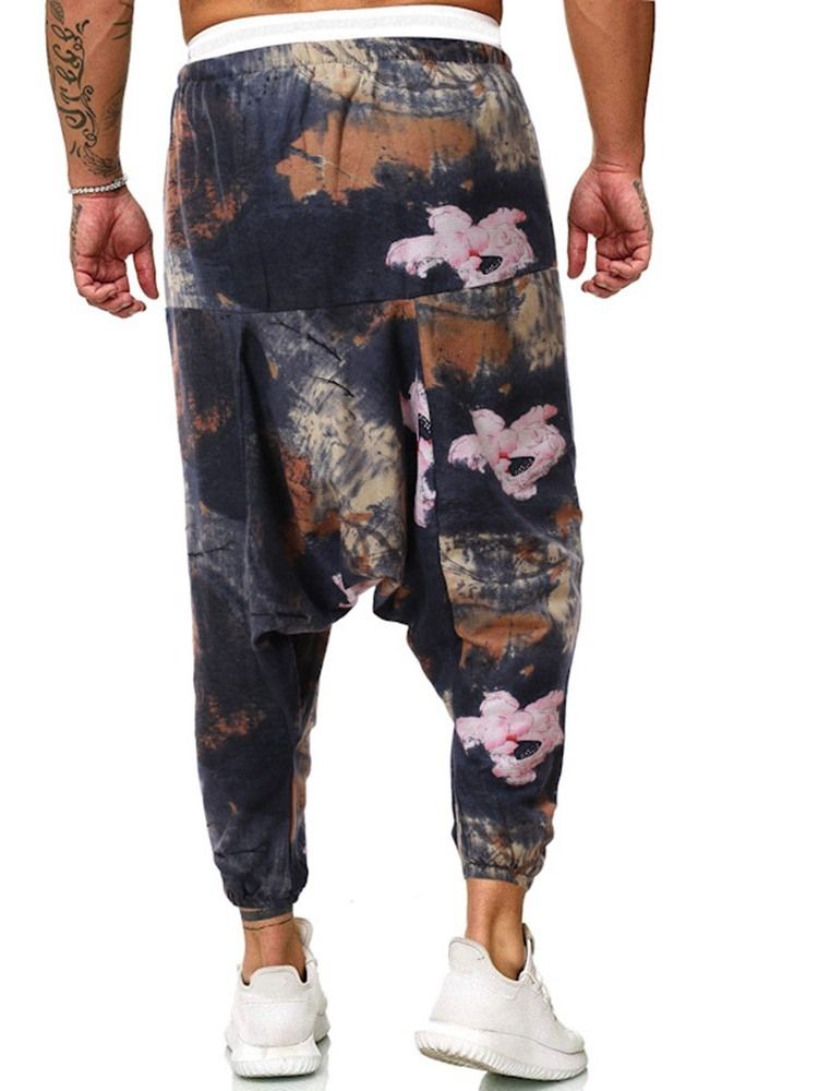 Baggy Byxor Tryck Blommiga Mid Midja Män Casual Byxor