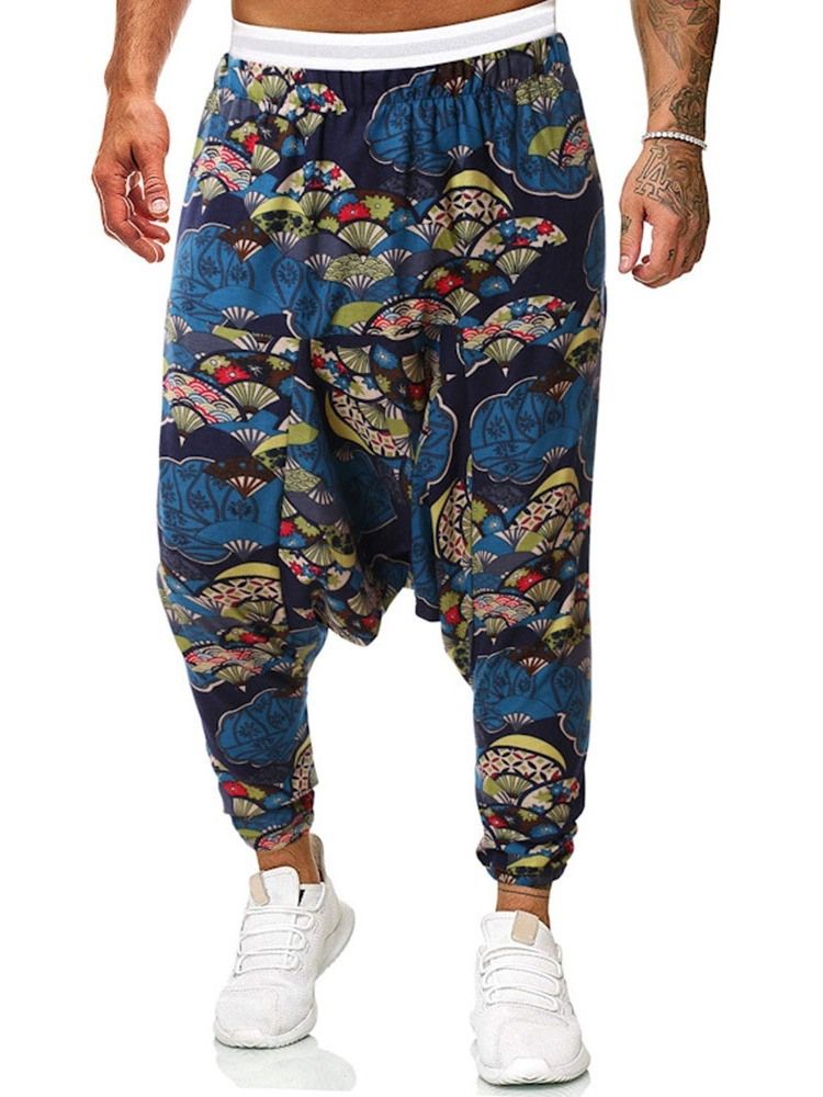 Baggy Byxor Tryck Blommiga Mid Midja Män Casual Byxor