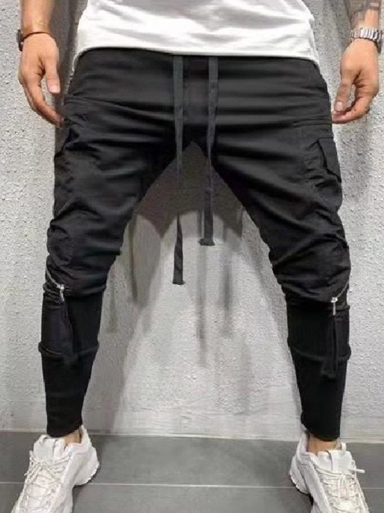 Cargo Pants Dragkedja Vanlig Casual Snörning Casual Herrbyxor
