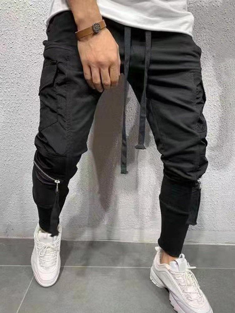 Cargo Pants Dragkedja Vanlig Casual Snörning Casual Herrbyxor