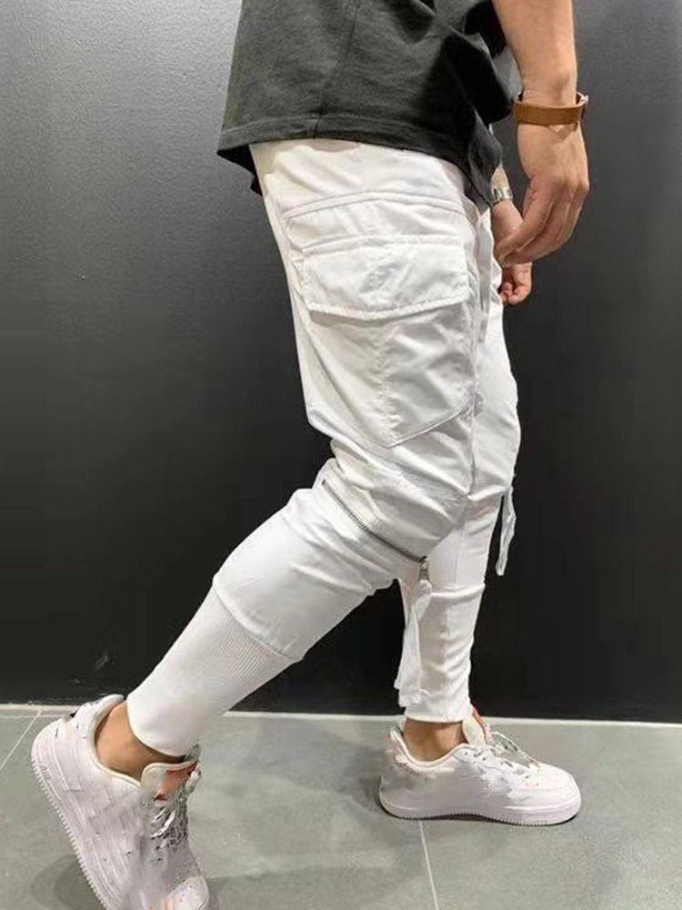 Cargo Pants Dragkedja Vanlig Casual Snörning Casual Herrbyxor