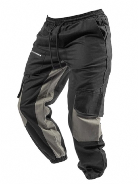 Cargo Pants Patchwork Color Block Snörning Höst Casual Herrbyxor