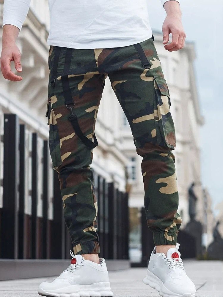 Cargo Pants Pencil Pants Kamouflage Pocket Mid Waist Casual Casual Byxor