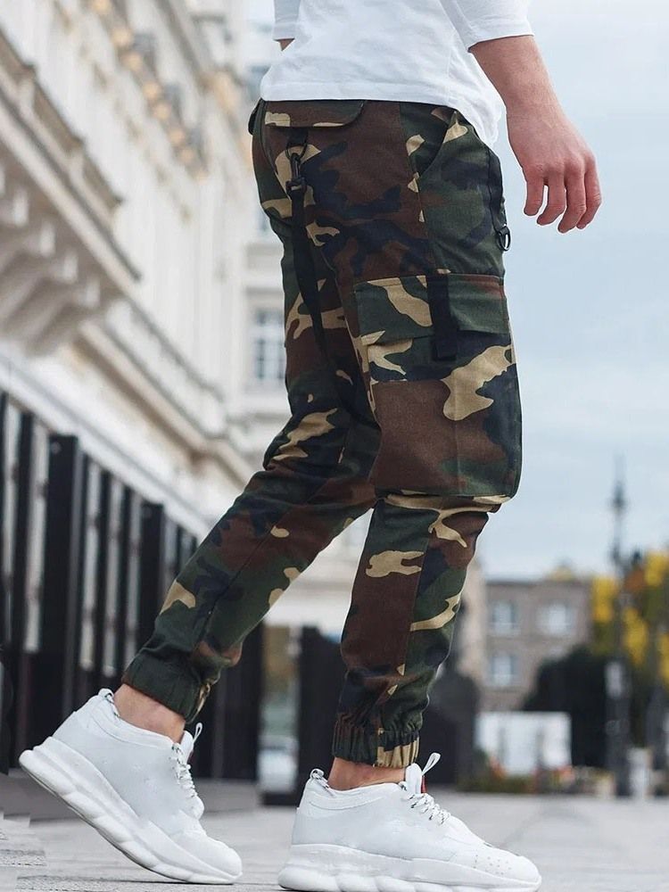 Cargo Pants Pencil Pants Kamouflage Pocket Mid Waist Casual Casual Byxor