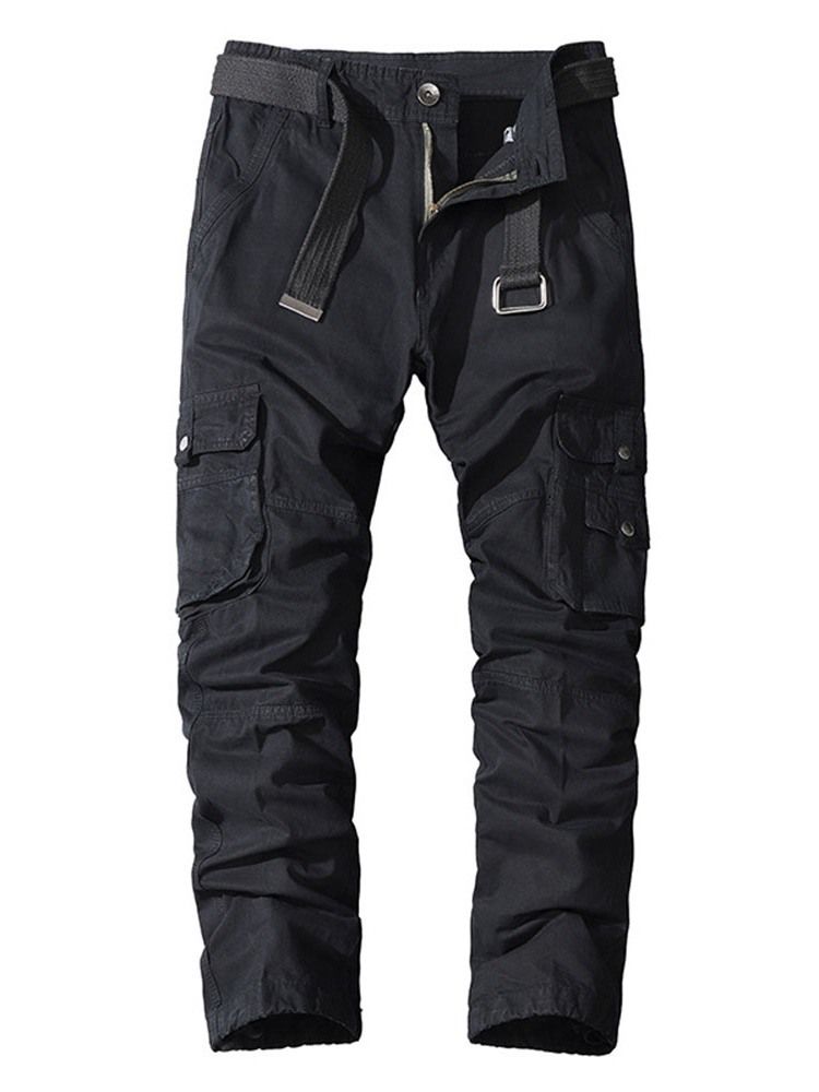 Cargo Pants Pocket Rak Vanlig Four Seasons Mid Waist Herr Casual Byxor