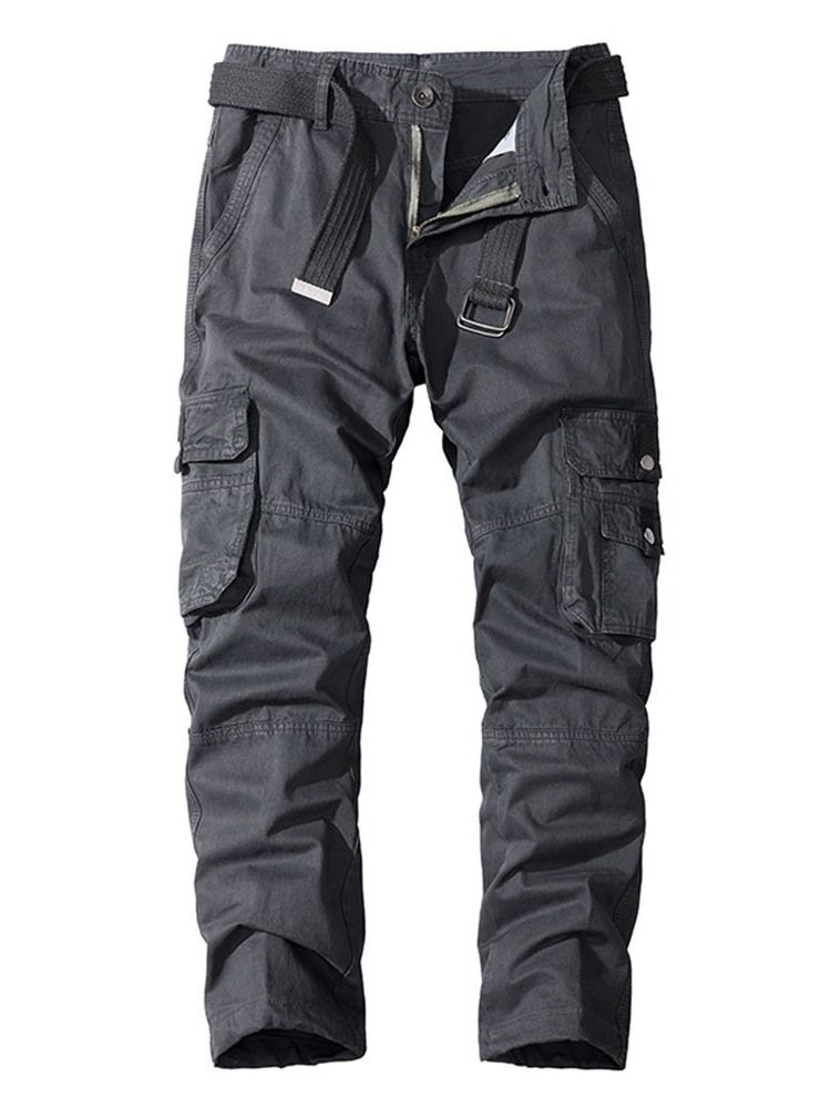 Cargo Pants Pocket Rak Vanlig Four Seasons Mid Waist Herr Casual Byxor