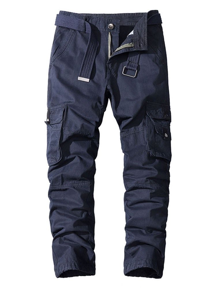 Cargo Pants Pocket Rak Vanlig Four Seasons Mid Waist Herr Casual Byxor