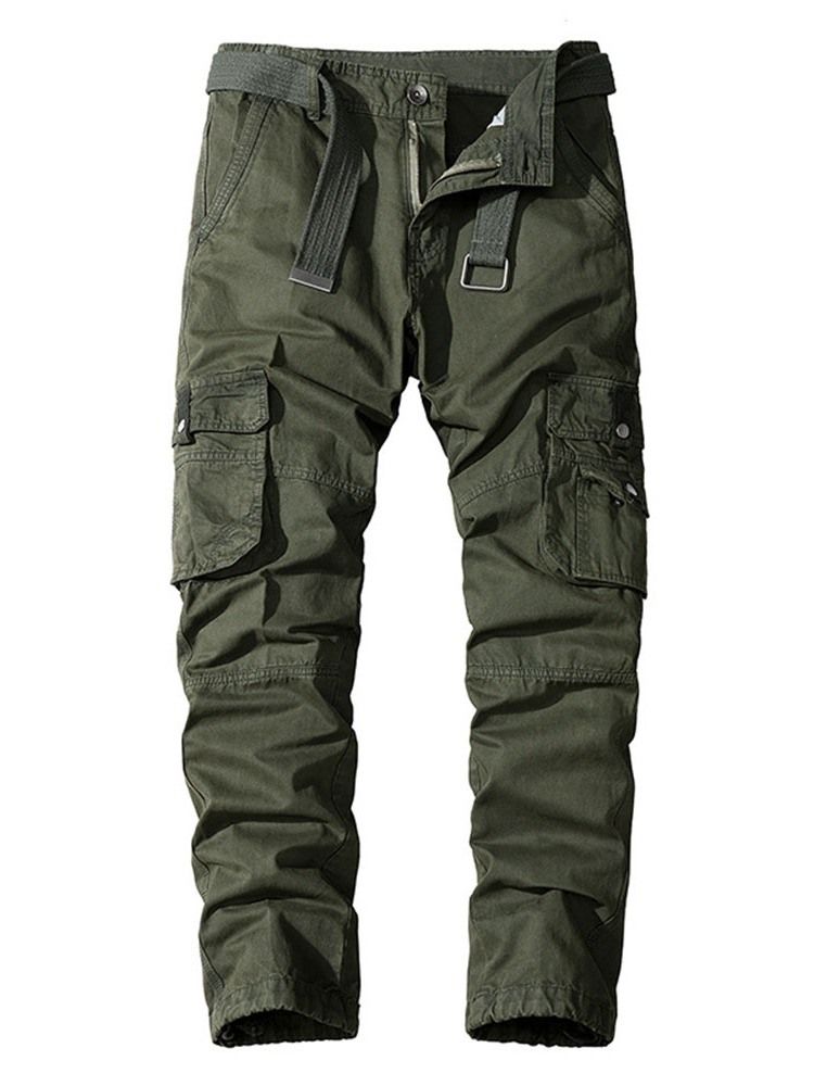 Cargo Pants Pocket Rak Vanlig Four Seasons Mid Waist Herr Casual Byxor