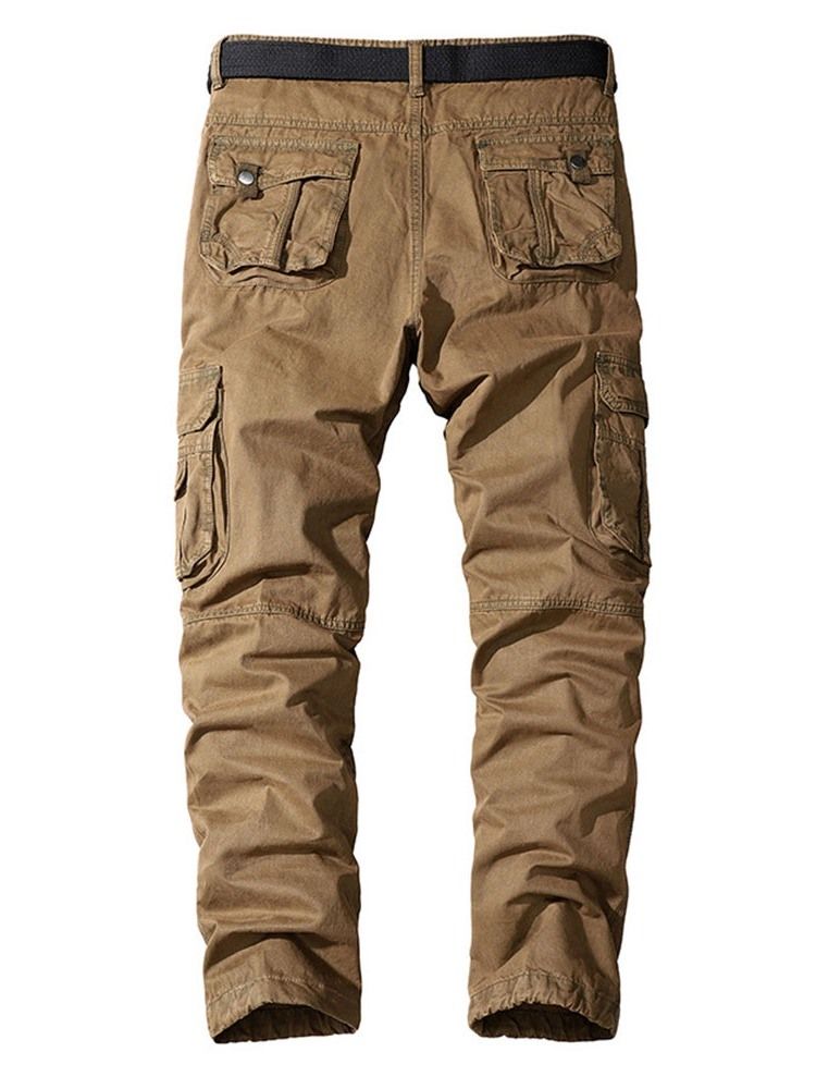 Cargo Pants Pocket Rak Vanlig Four Seasons Mid Waist Herr Casual Byxor