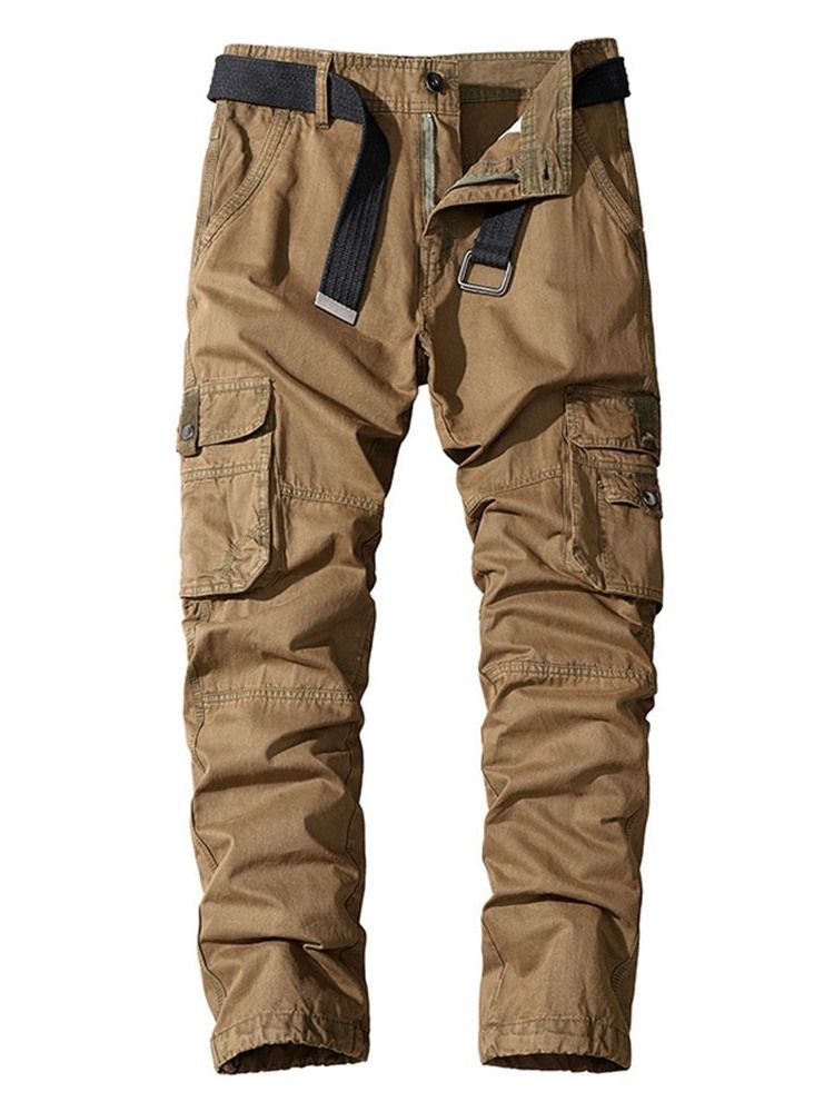 Cargo Pants Pocket Rak Vanlig Four Seasons Mid Waist Herr Casual Byxor