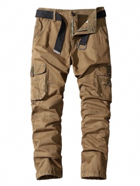 Cargo Pants Pocket Rak Vanlig Four Seasons Mid Waist Herr Casual Byxor