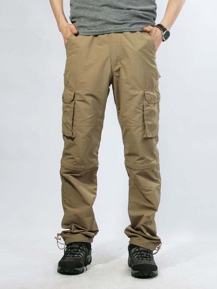 Cargo Pants Tunn Ficka Vanlig Dragkedja Herr Casual Byxor