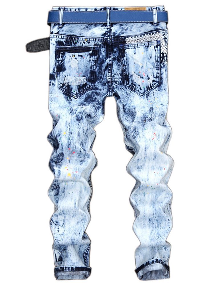 Denim Unika Lappade Raka Casual Herrbyxor