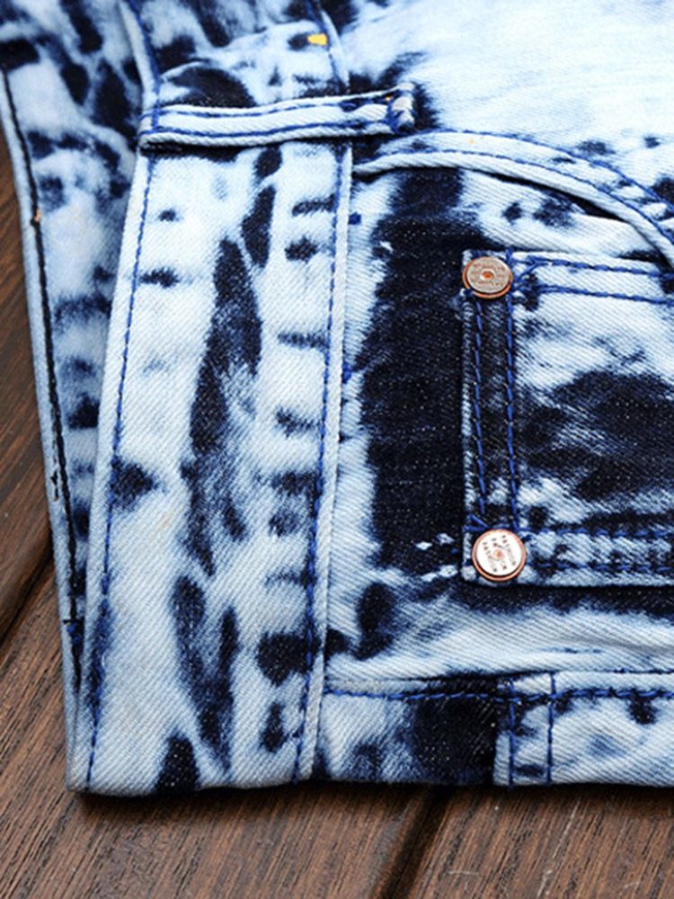 Denim Unika Lappade Raka Casual Herrbyxor