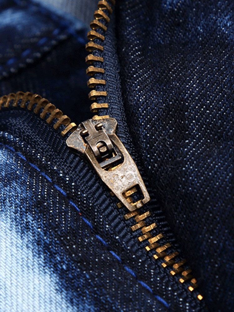 Denim Unika Lappade Raka Casual Herrbyxor