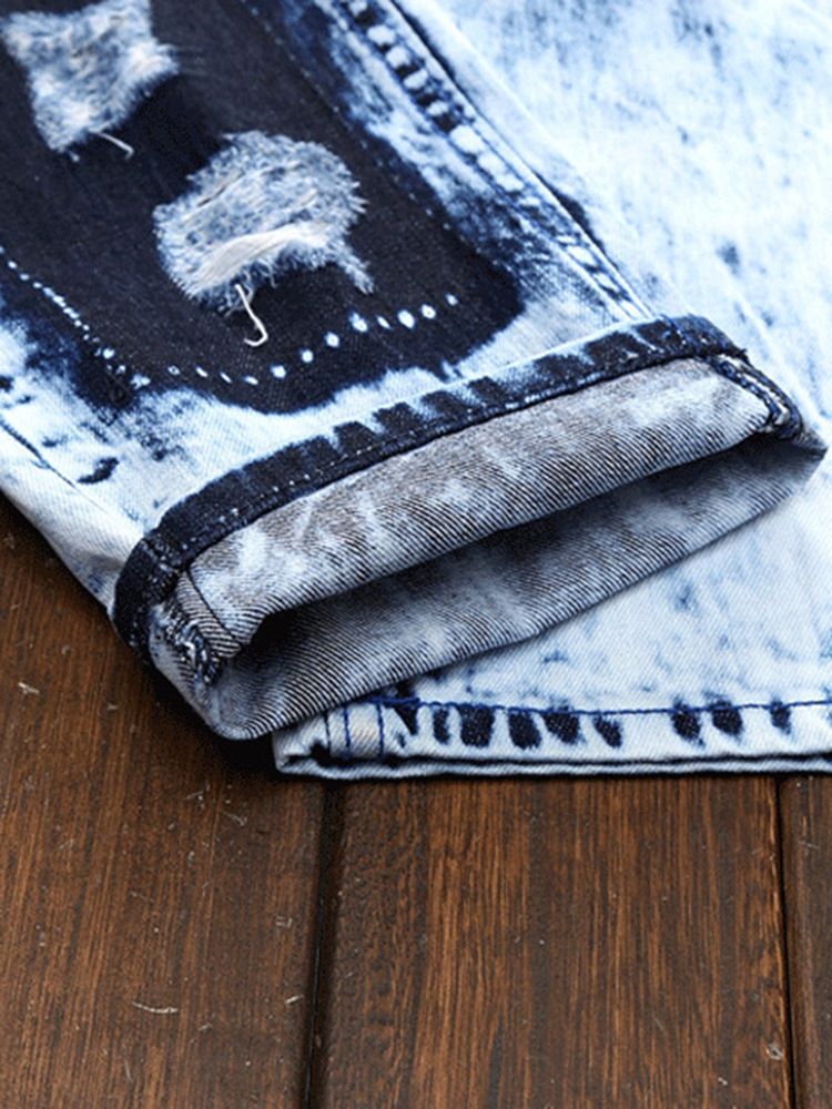 Denim Unika Lappade Raka Casual Herrbyxor