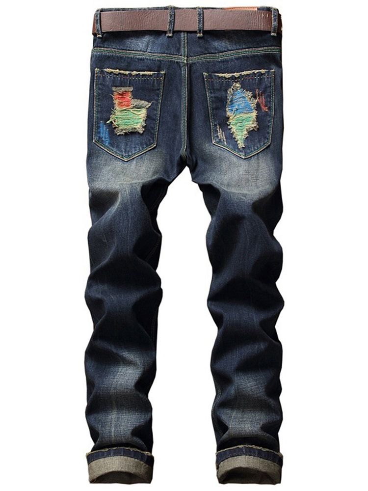 Denimhål Unik Paint Casual Herrbyxor