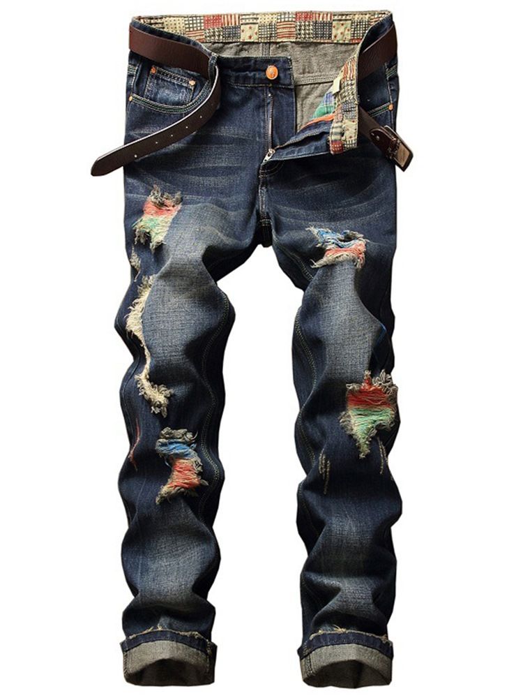 Denimhål Unik Paint Casual Herrbyxor