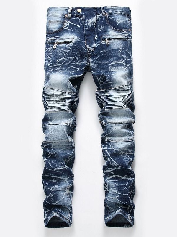 Dragkedja Slitna Denim Casual Slim Herrbyxor