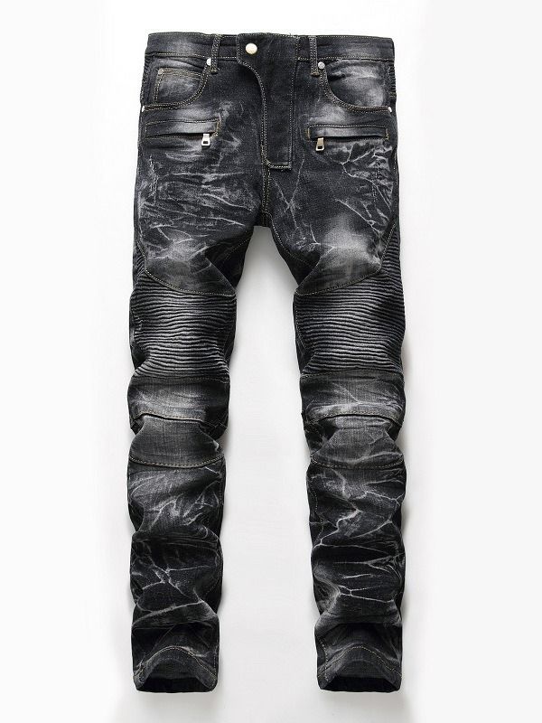 Dragkedja Slitna Denim Casual Slim Herrbyxor