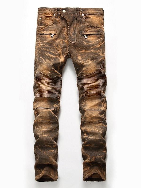 Dragkedja Slitna Denim Casual Slim Herrbyxor