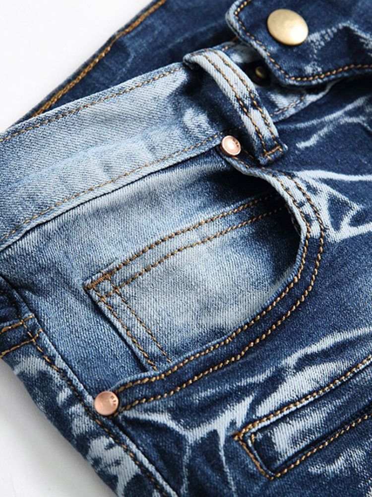 Dragkedja Slitna Denim Casual Slim Herrbyxor