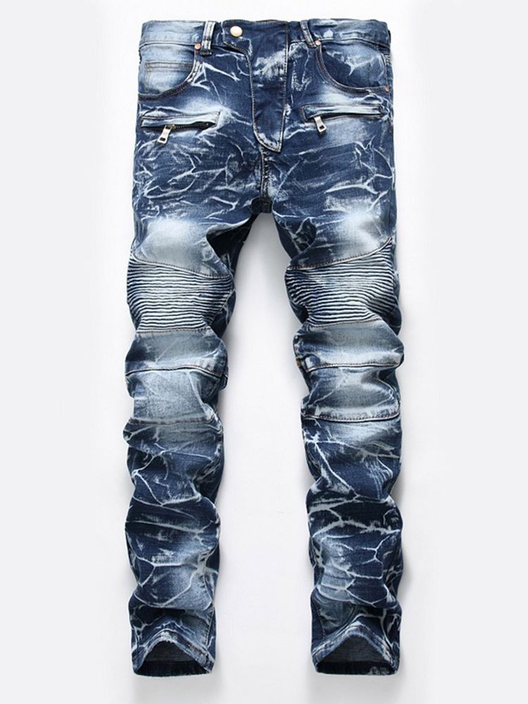Dragkedja Slitna Denim Casual Slim Herrbyxor