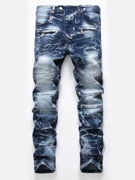 Dragkedja Slitna Denim Casual Slim Herrbyxor