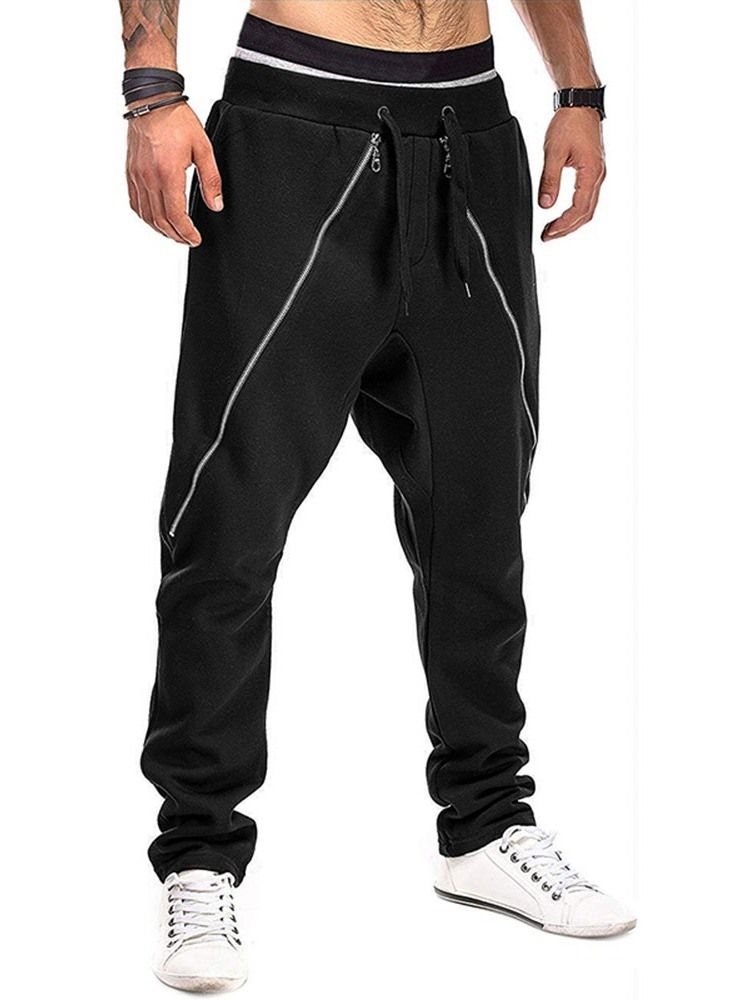 Färg Block Baggy Pants Pocket Mid Waist Fall Casual Herrbyxor