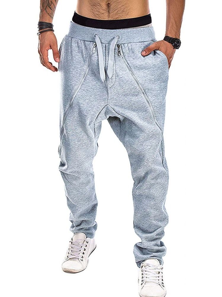 Färg Block Baggy Pants Pocket Mid Waist Fall Casual Herrbyxor
