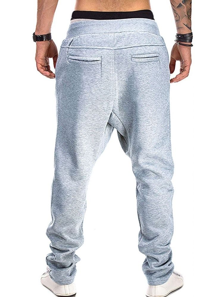 Färg Block Baggy Pants Pocket Mid Waist Fall Casual Herrbyxor