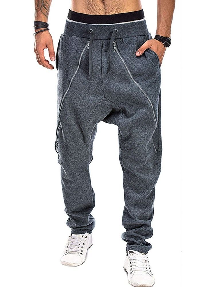 Färg Block Baggy Pants Pocket Mid Waist Fall Casual Herrbyxor