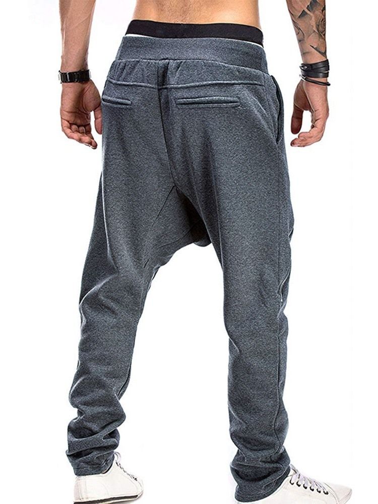 Färg Block Baggy Pants Pocket Mid Waist Fall Casual Herrbyxor