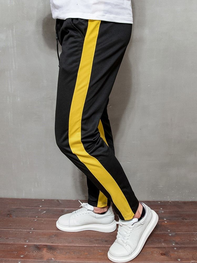 Färgblock Pencil Byxor Mid Waist Män Casual Byxor