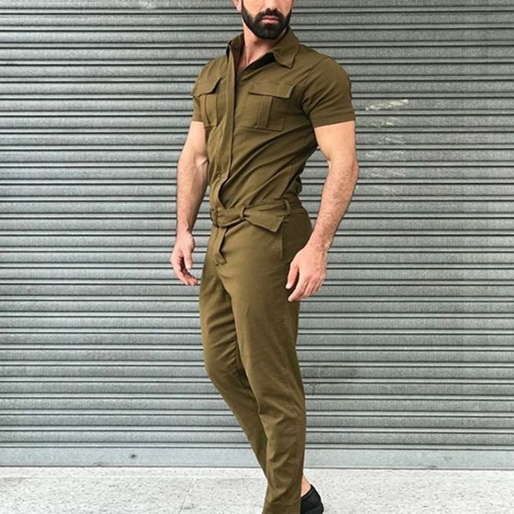 Ficka Full Längd Raka Herr Jumpsuits Overaller