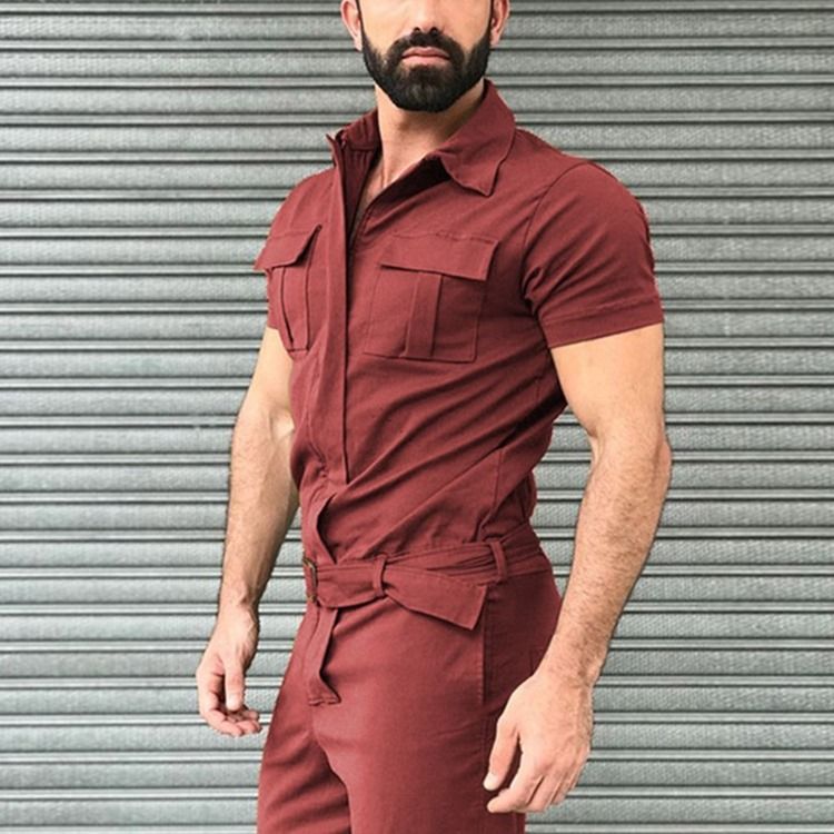 Ficka Full Längd Raka Herr Jumpsuits Overaller