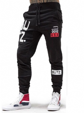 Letter Lace-Up Pencil Byxor Mid Waist Fall Casual Byxor
