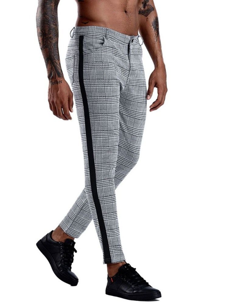 Patchwork Rutig Rak Blazer Byxa För Män