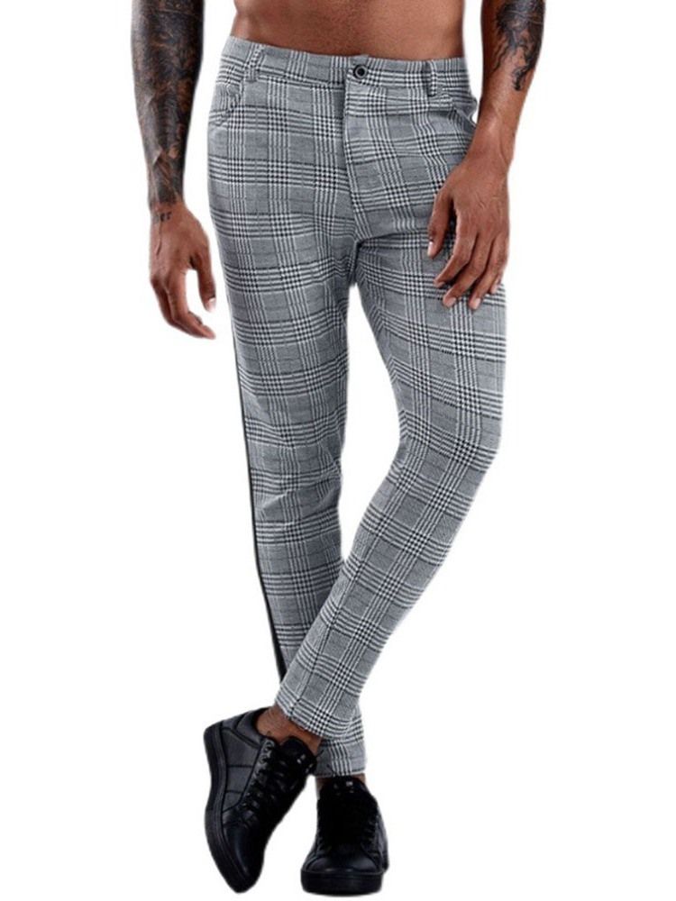 Patchwork Rutig Rak Blazer Byxa För Män
