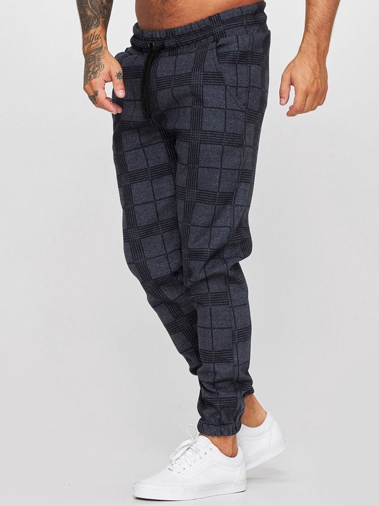 Pencil Byxor Print Pläd Spets-Up Casual Casual Byxor