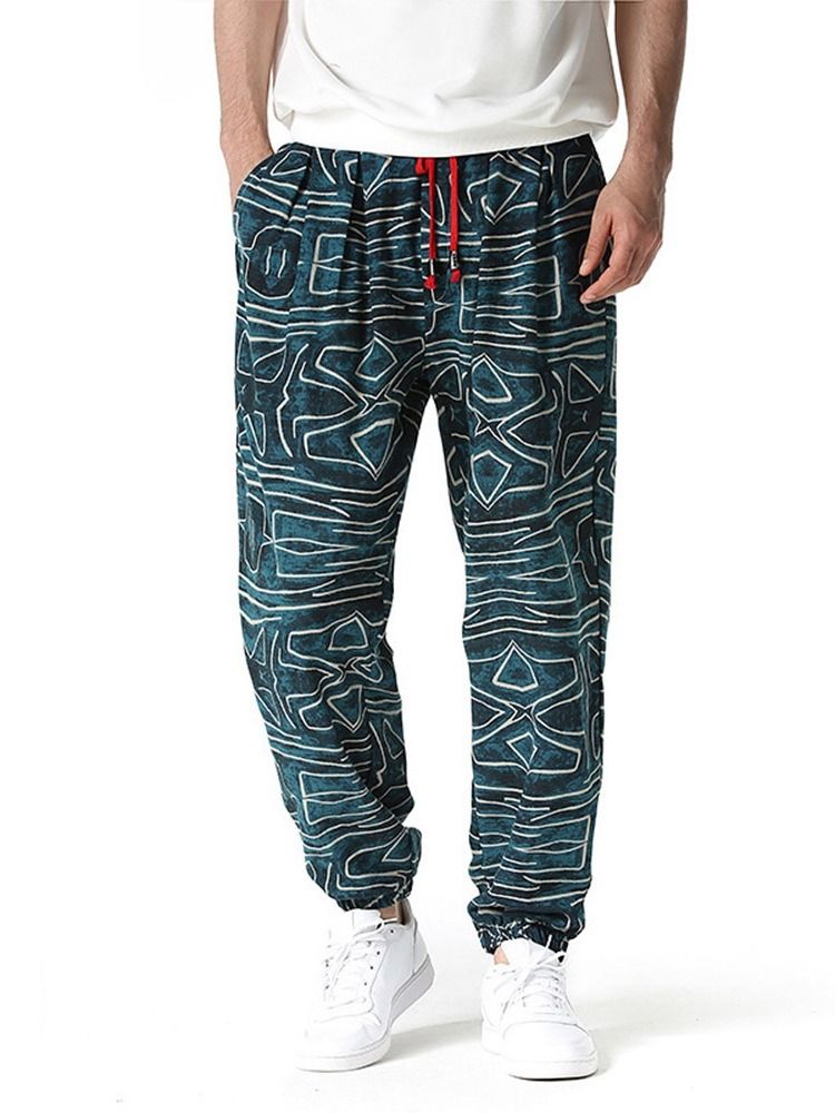 Pencil Pants Geometriska Tunna Spetsbyxor För Män