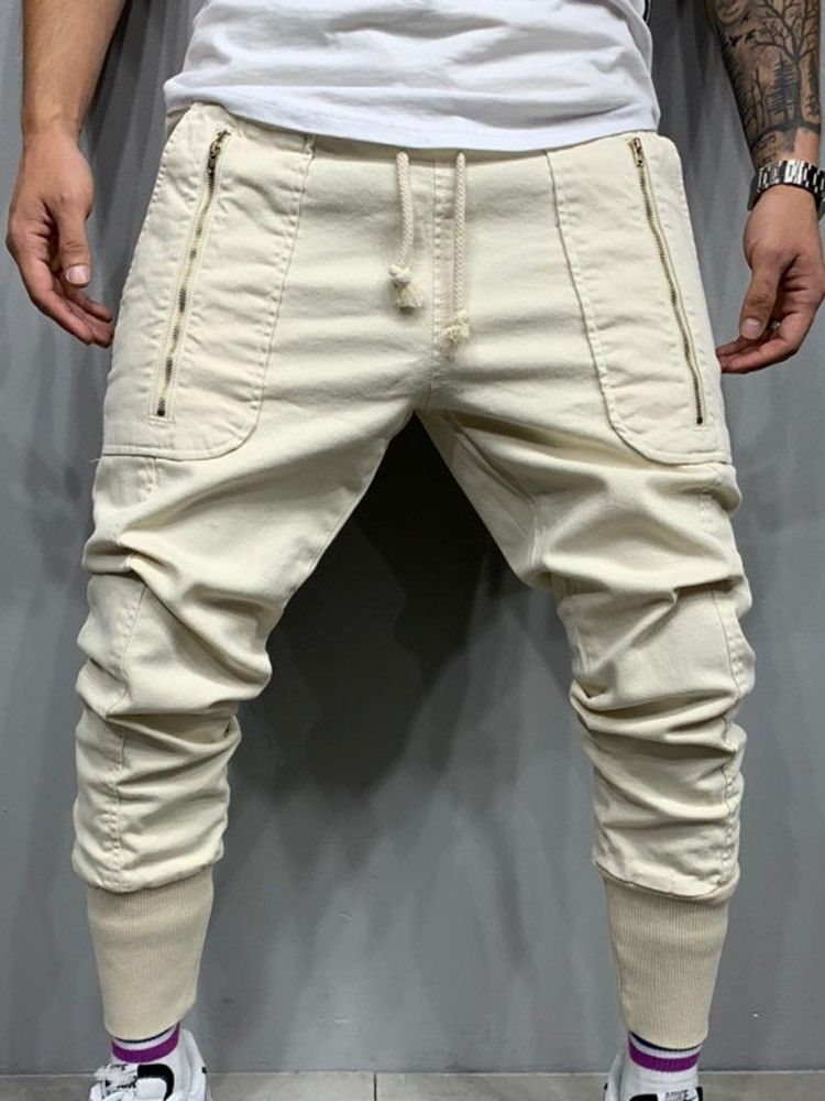 Pencil Pants Pocket Mid Waist Herr Casual Byxor