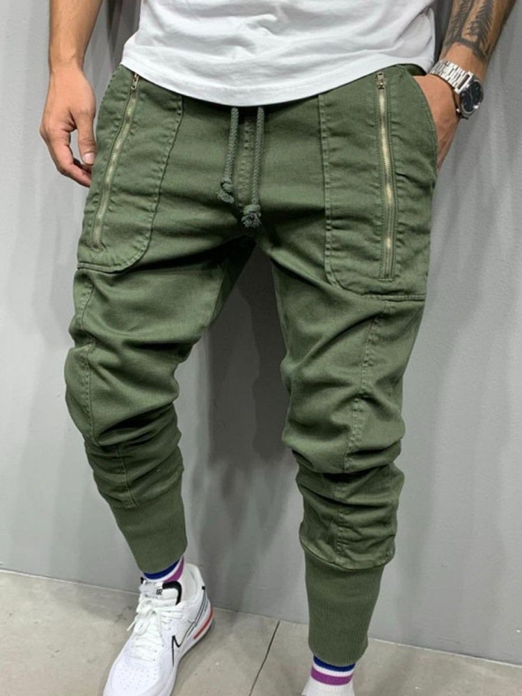 Pencil Pants Pocket Mid Waist Herr Casual Byxor