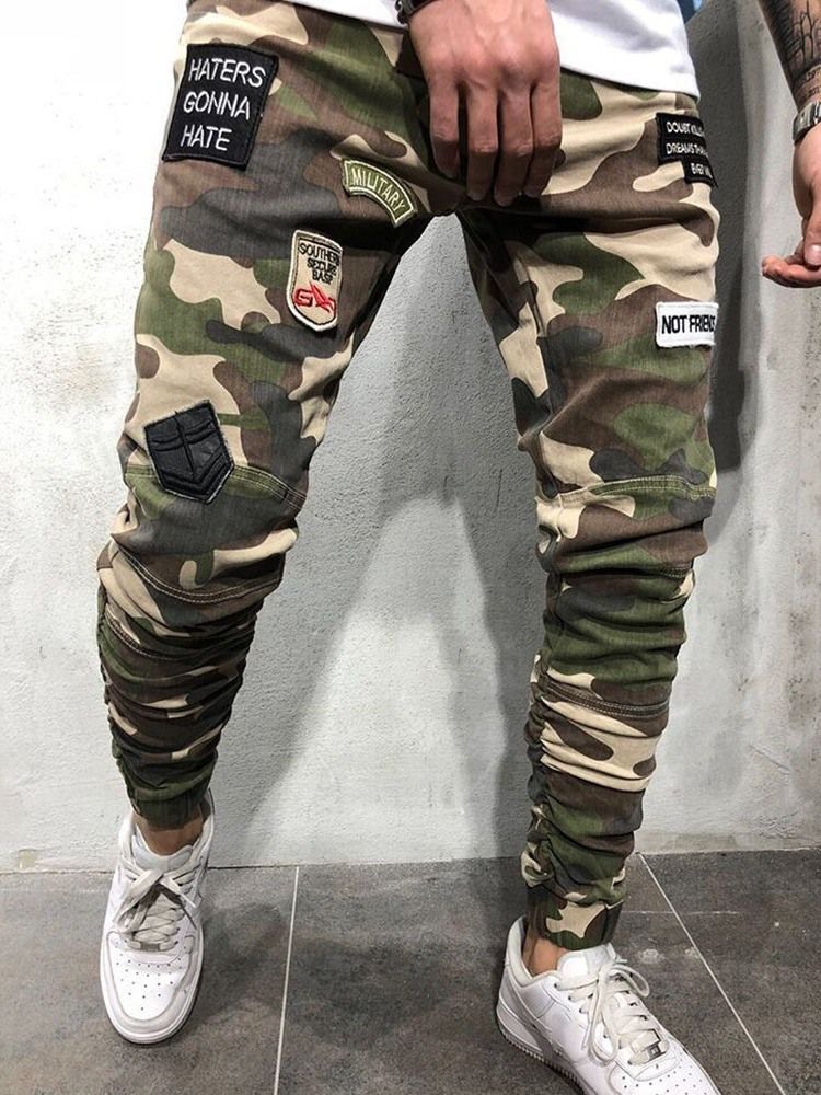 Penna Kamouflage Applikationer Dragkedja Europeiska Casual Pants