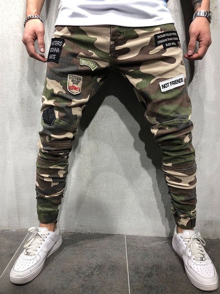Penna Kamouflage Applikationer Dragkedja Europeiska Casual Pants